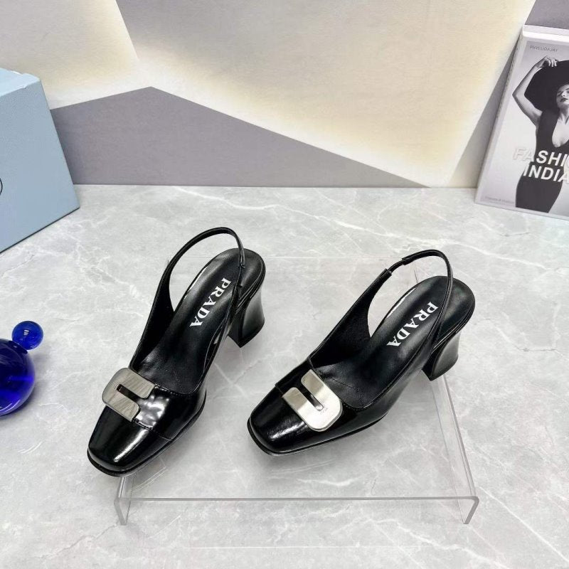 Prada Square head back empty thick single Shoes SH00097