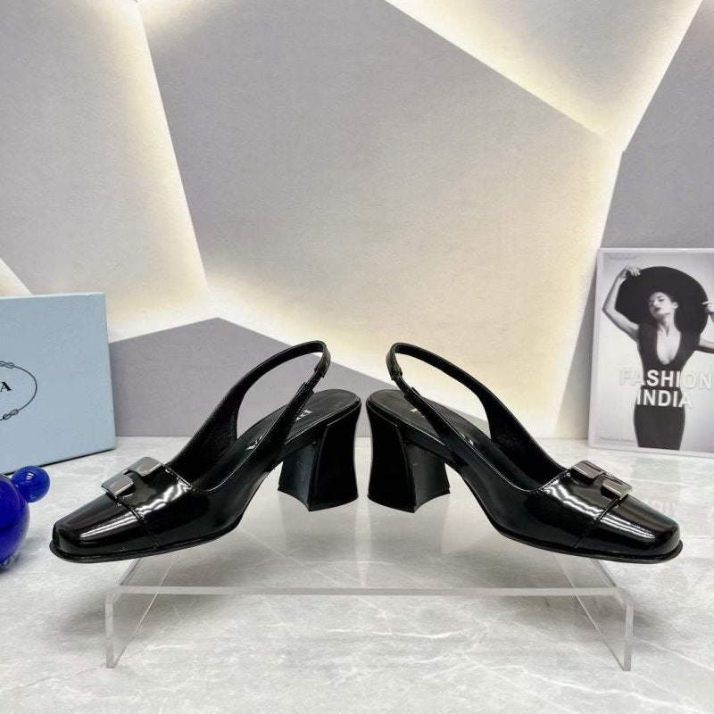 Prada Square head back empty thick single Shoes SH00097