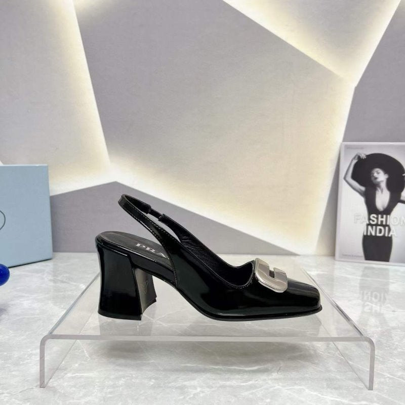 Prada Square head back empty thick single Shoes SH00097