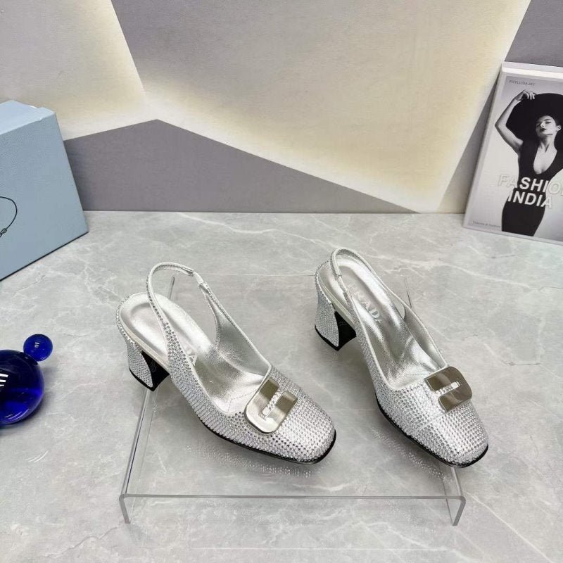 Prada Square head back empty thick single Shoes SH00099