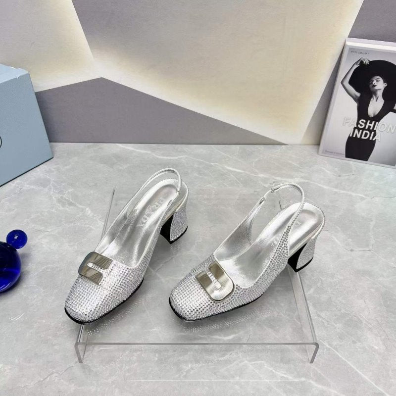 Prada Square head back empty thick single Shoes SH00099