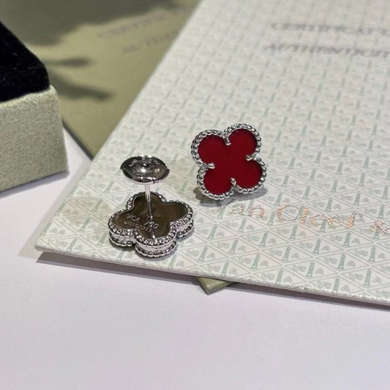 Van Cleef and Arpels Four Leaf Red Earrings JWL00830