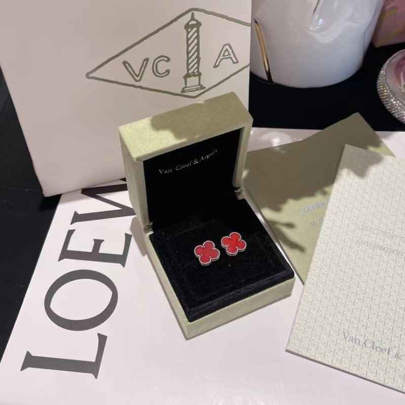 Van Cleef and Arpels Four Leaf Red Earrings JWL00830