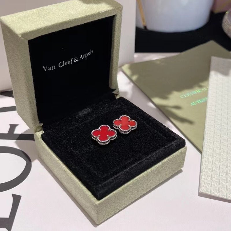 Van Cleef and Arpels Four Leaf Red Earrings JWL00830